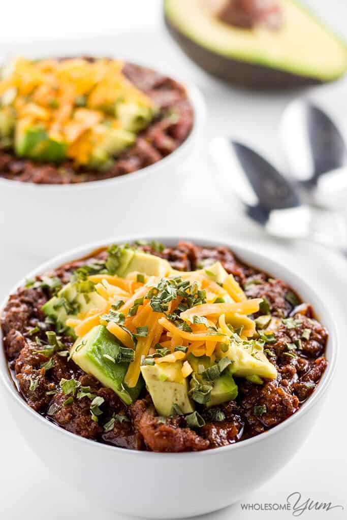 An easy keto Crockpot chili recipe without beans.